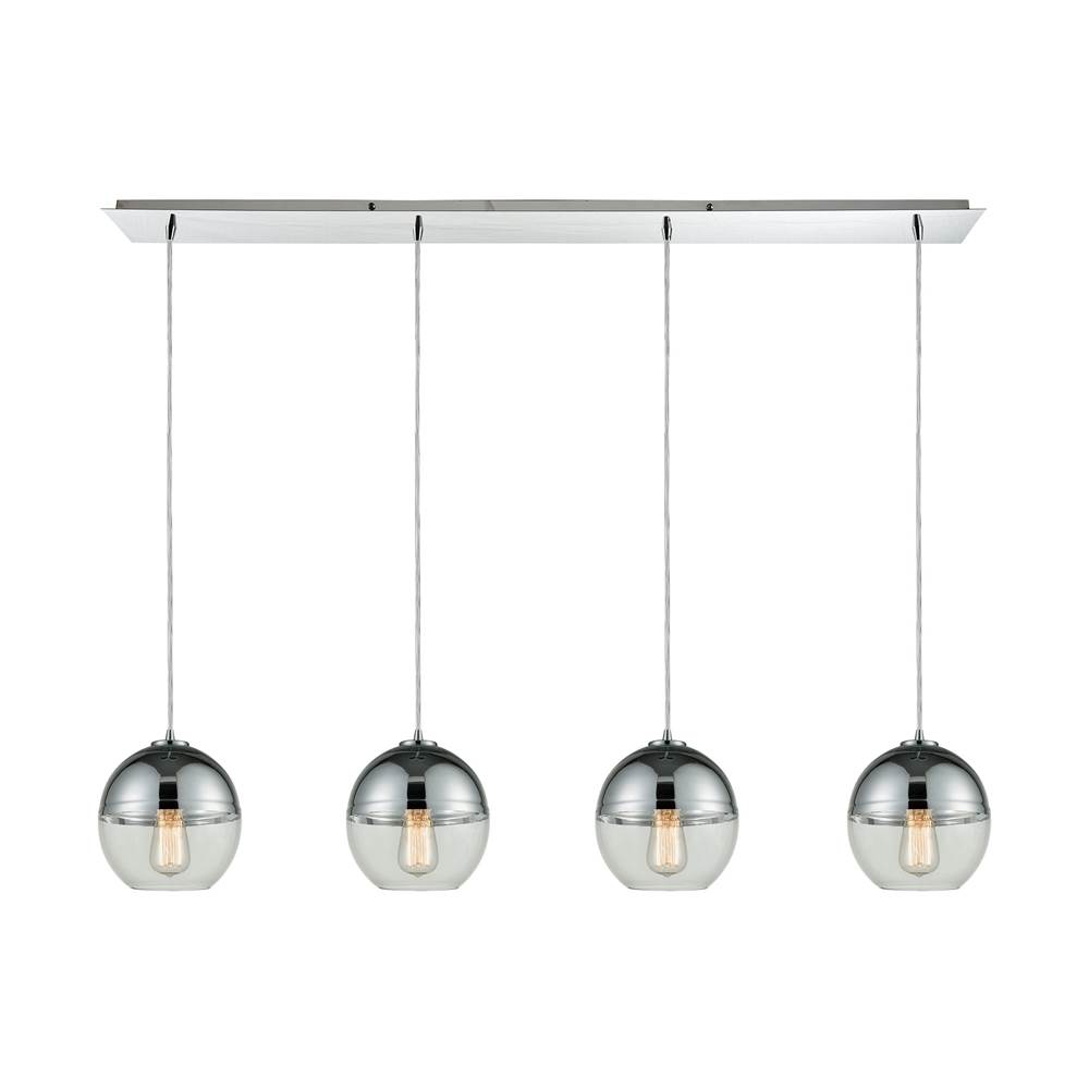 Elk Lighting Revelo 4-Light Linear Pendant Fixture in Polished Chrome With Clear and Chrome-Plated Glass