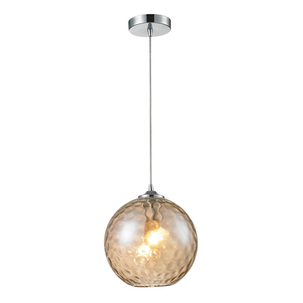 Elk Lighting Watersphere 1-Light Mini Pendant in Chrome With Hammered Amber Glass