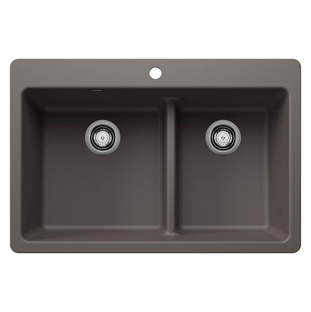 Blanco Liven SILGRANIT 33'' 60/40 Double Bowl Dual Mount Kitchen Sink with Low Divide - Volcano Gray