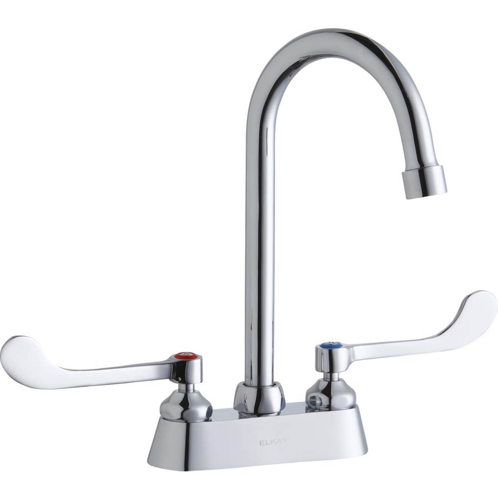 Elkay 4'' Centerset with Exposed Deck Faucet with 5'' Gooseneck Spout 6'' Wristblade Handles Chrome
