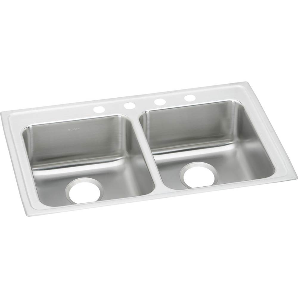 Elkay Lustertone Classic Stainless Steel 33'' x 21-1/4'' x 6'', 2-Hole Equal Double Bowl Drop-in ADA Sink