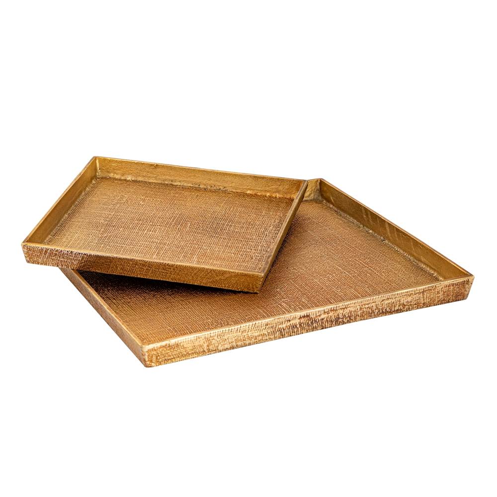 Elk Home Square Linen Texture Tray - Set of 2 Brass