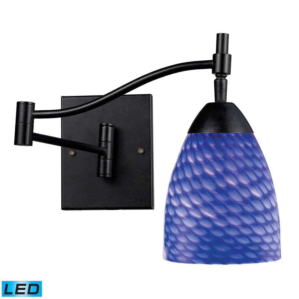 Elk Lighting Celina 1-Light Swingarm Wall Lamp in Dark Rust with Sapphire Glass - Includes LED Bulb
