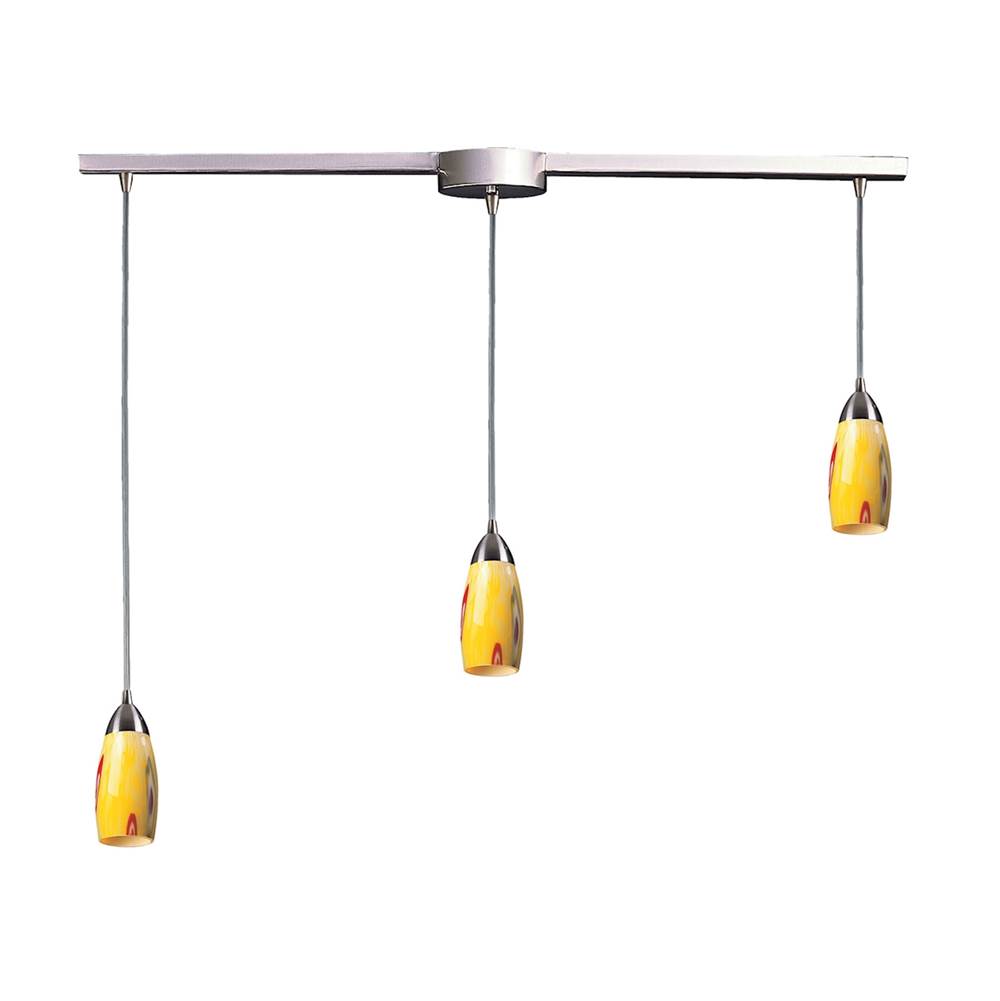 Elk Lighting Milan 36'' Wide 3-Light Pendant - Satin Nickel with Yellow Blaze Glass