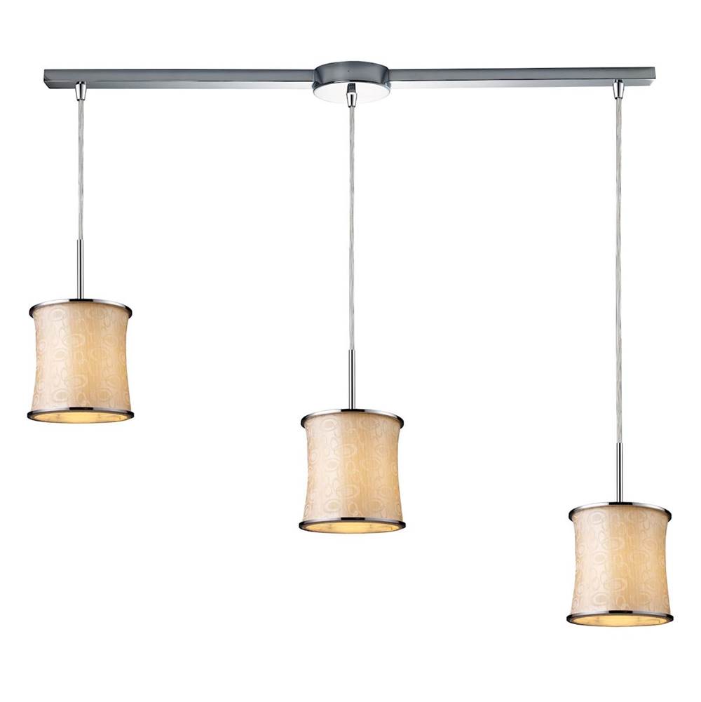 Elk Lighting Fabrique 3-Light Linear Drum Pendants in Polished Chrome and Retro Beige Shades