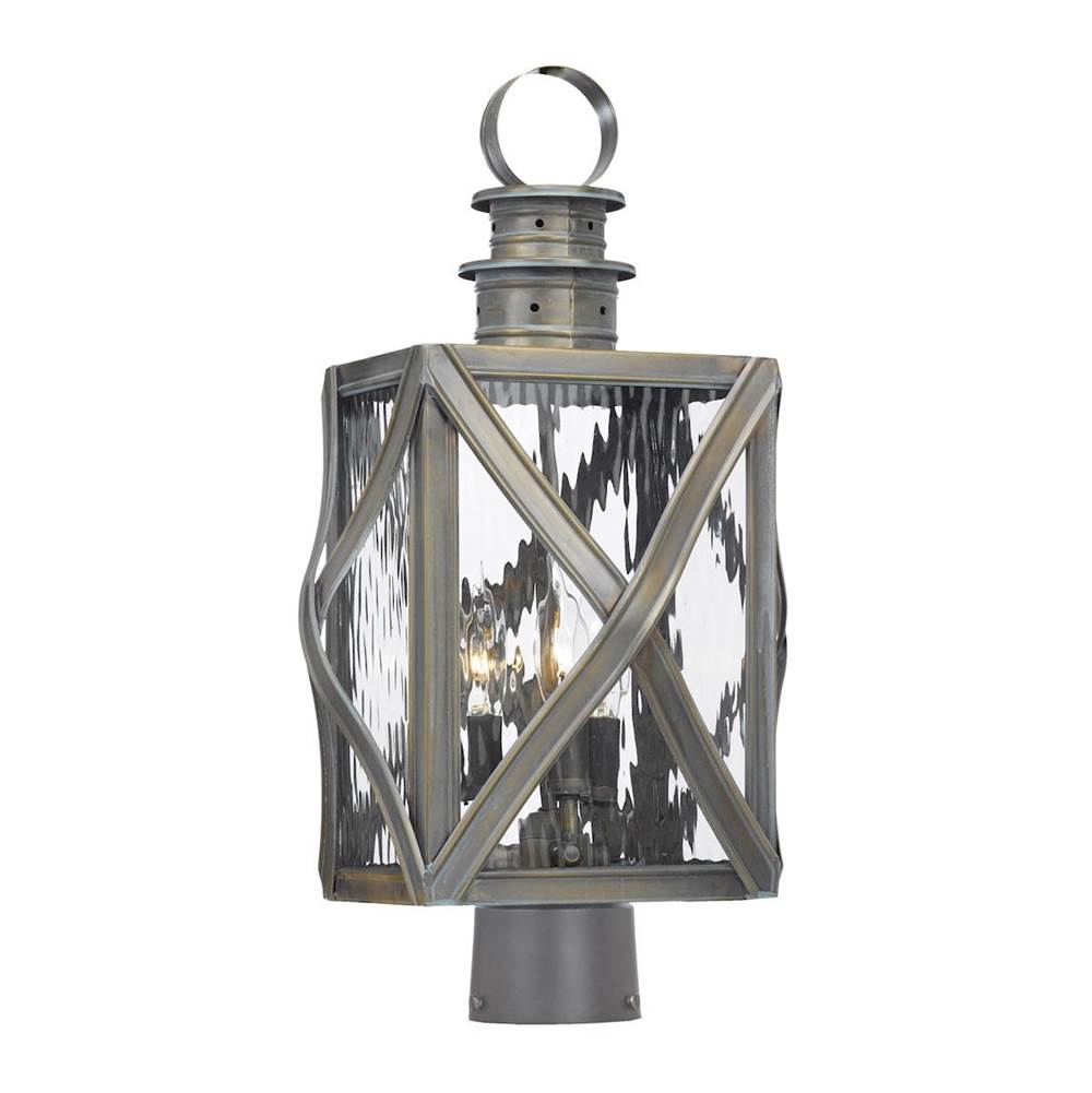 Elk Lighting Artistic Lighting 3-Light Post Lantern in Olde Bay Finish With Clear Water Glass