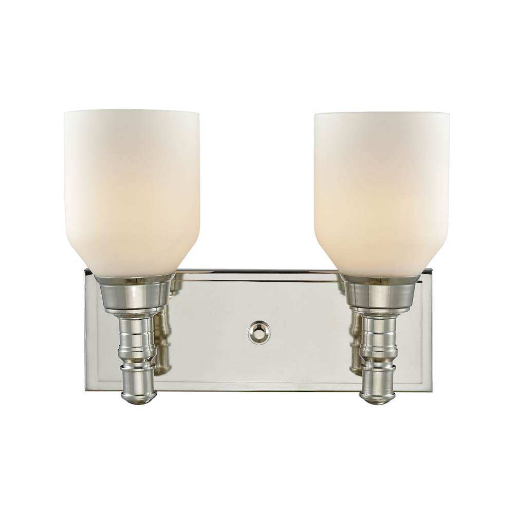 Elk Lighting Baxter 2-Light Vanity Lamp in Polished Nickel With Opal White Glass