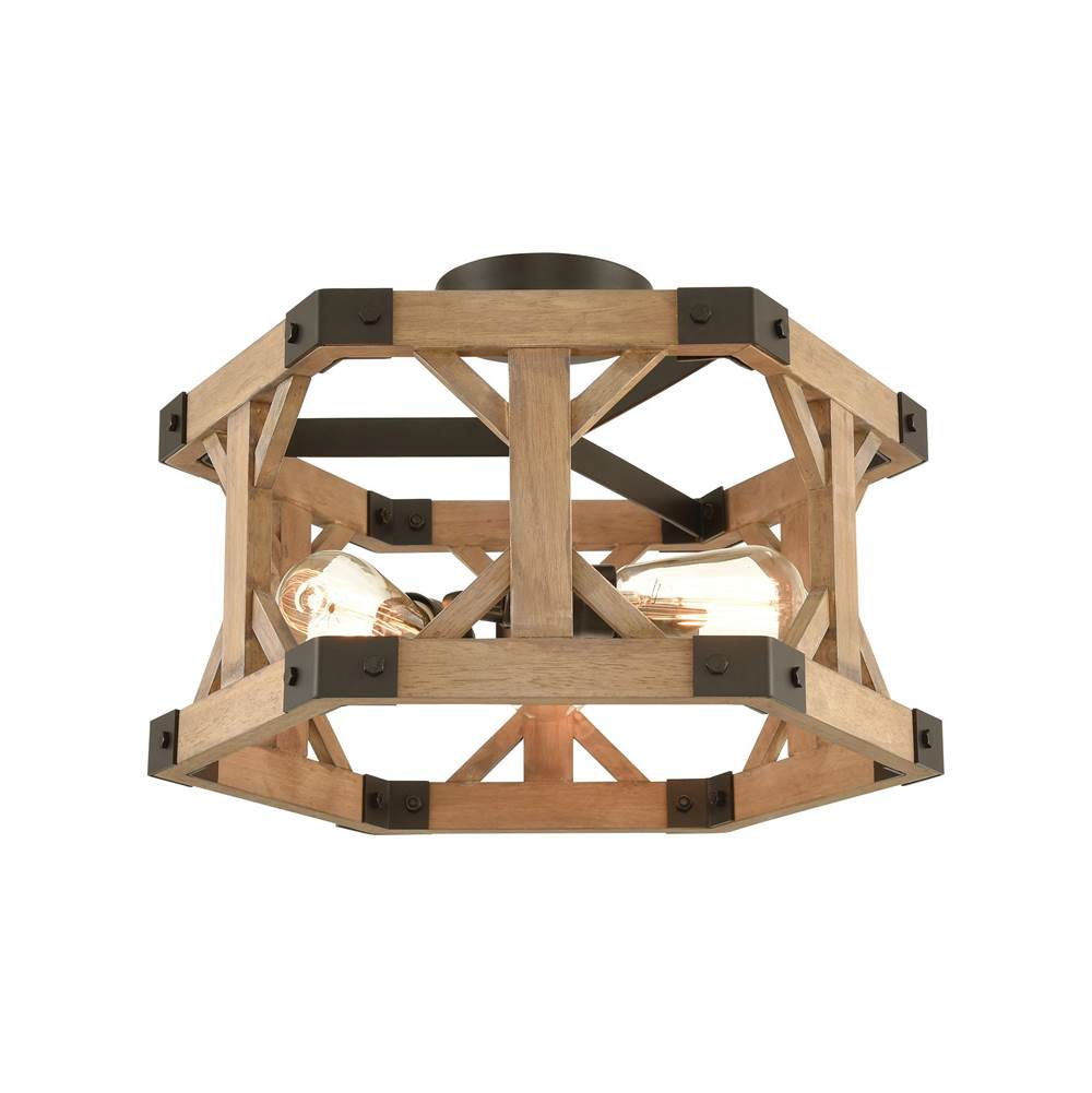 Elk Lighting Structure 3-Light Semi Flush in Oil Rubbed Bronze and Natural Wood