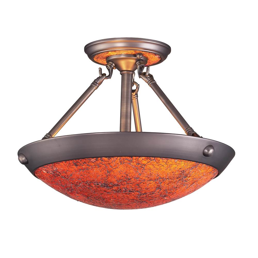 Elk Lighting Diamante Collection 2-Light Semi-Flush Mount in An Antique Pewter Finish With Au