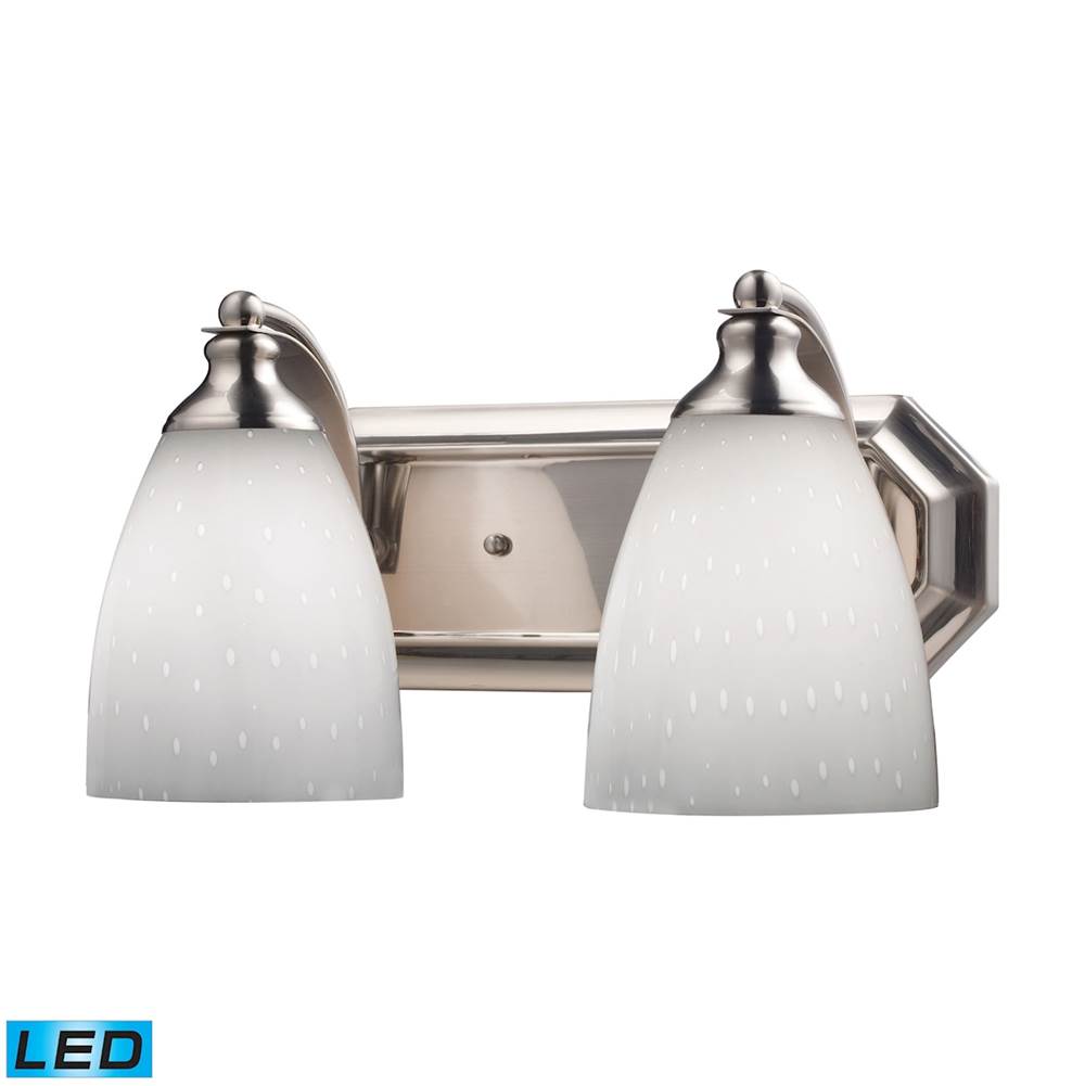 Elk Lighting Mix-N-Match Vanity 2-Light Wall Lamp in Satin Nickel with Simple White Glass - Includes LED Bulbs