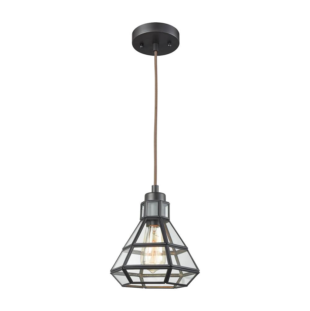 Elk Lighting Window Pane 1-Light Mini Pendant in Oil Rubbed Bronze With Clear Glass