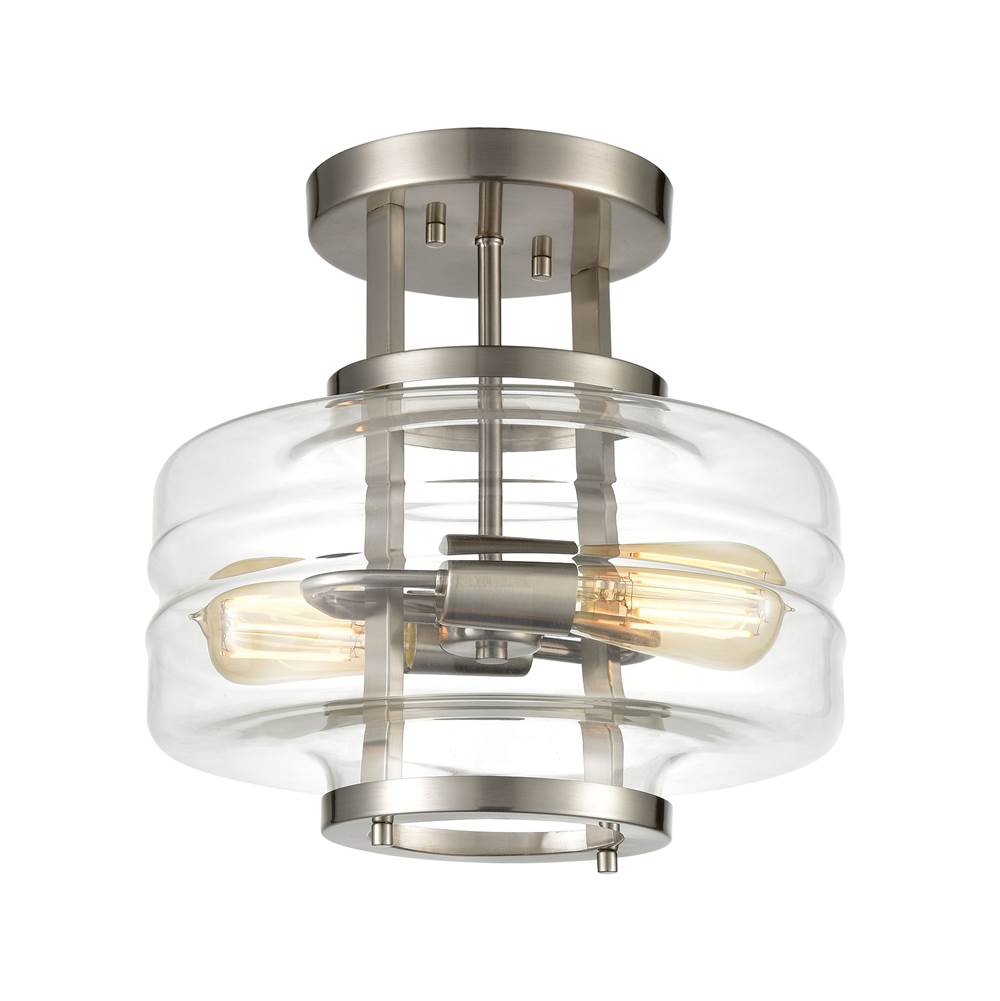 Elk Lighting Rover 2-Light Semi Flush Mount in Satin Nickel With Clear Glass