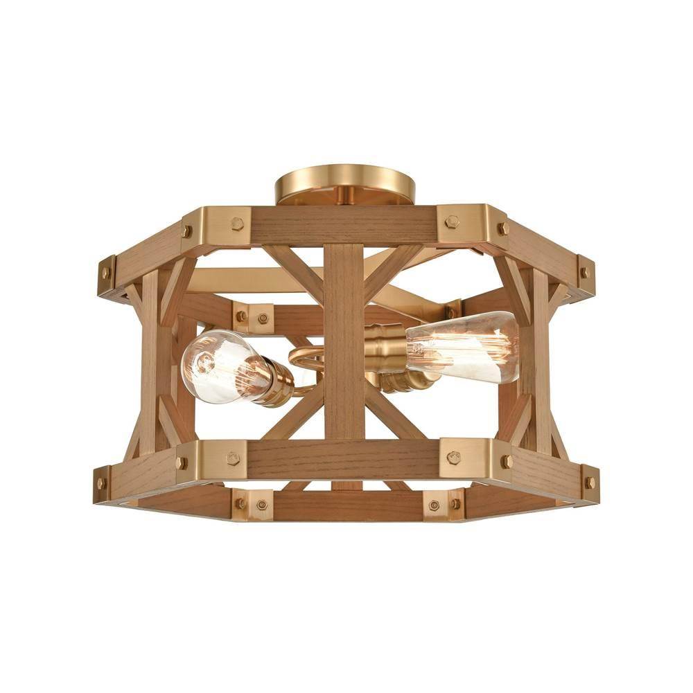 Elk Lighting Structure 18'' Wide 3-Light Semi Flush Mount - Satin Brass