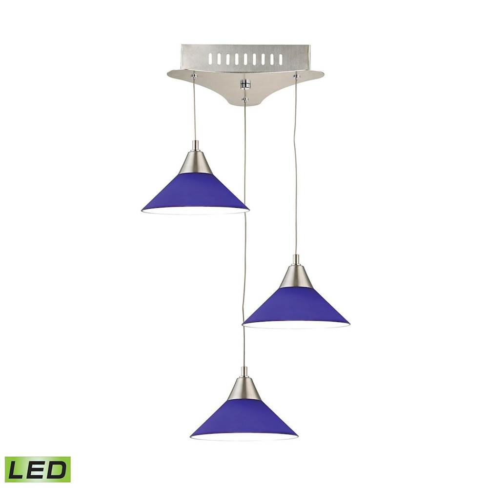 Elk Lighting LCA503-7-16M Coppa 3 Light LED Pendant with Blue Glass Satin Nickel