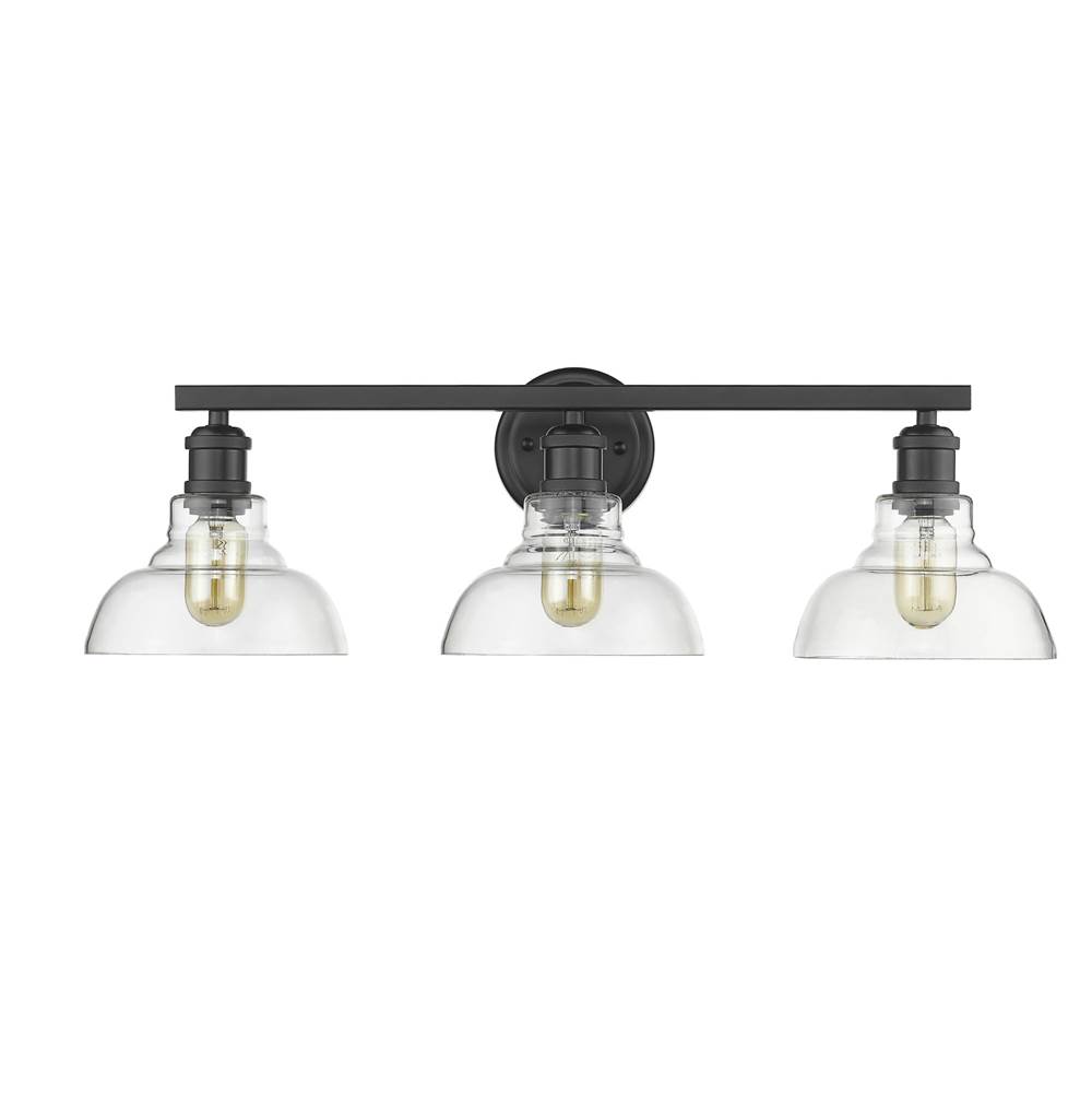 Golden Lighting Carver 3-Light Bath Vanity in Matte Black with Clear Glass Shades