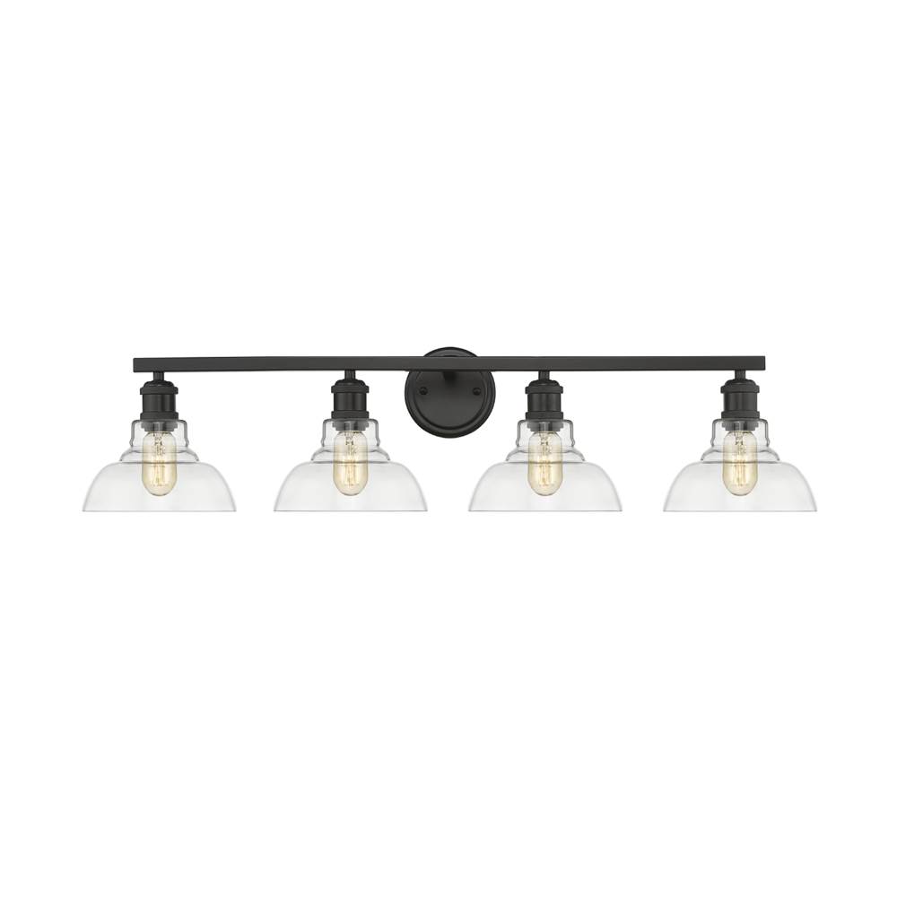 Golden Lighting Carver 4-Light Bath Vanity in Matte Black with Clear Glass Shades