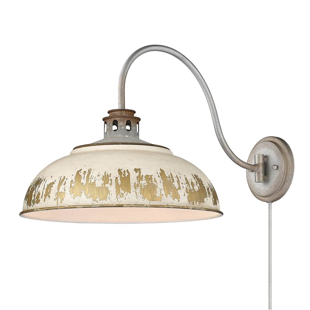 Golden Lighting Kinsley 1 Light Articulating Wall Sconce in Aged Galvanized Steel with Antique Ivory Shade Shade