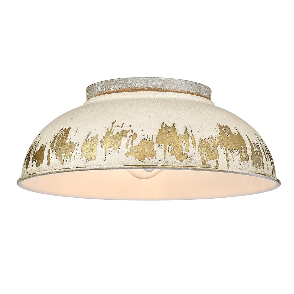 Golden Lighting Kinsley Flush Mount in Aged Galvanized Steel with Antique Ivory Shade Shade