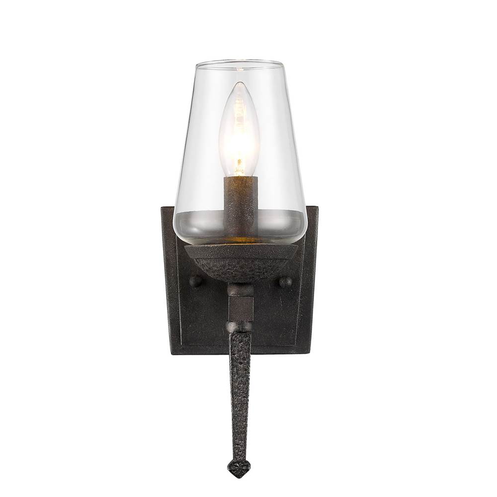 Golden Lighting Marcellis 1 Light Wall Sconce in Dark Natural Iron with Clear Glass