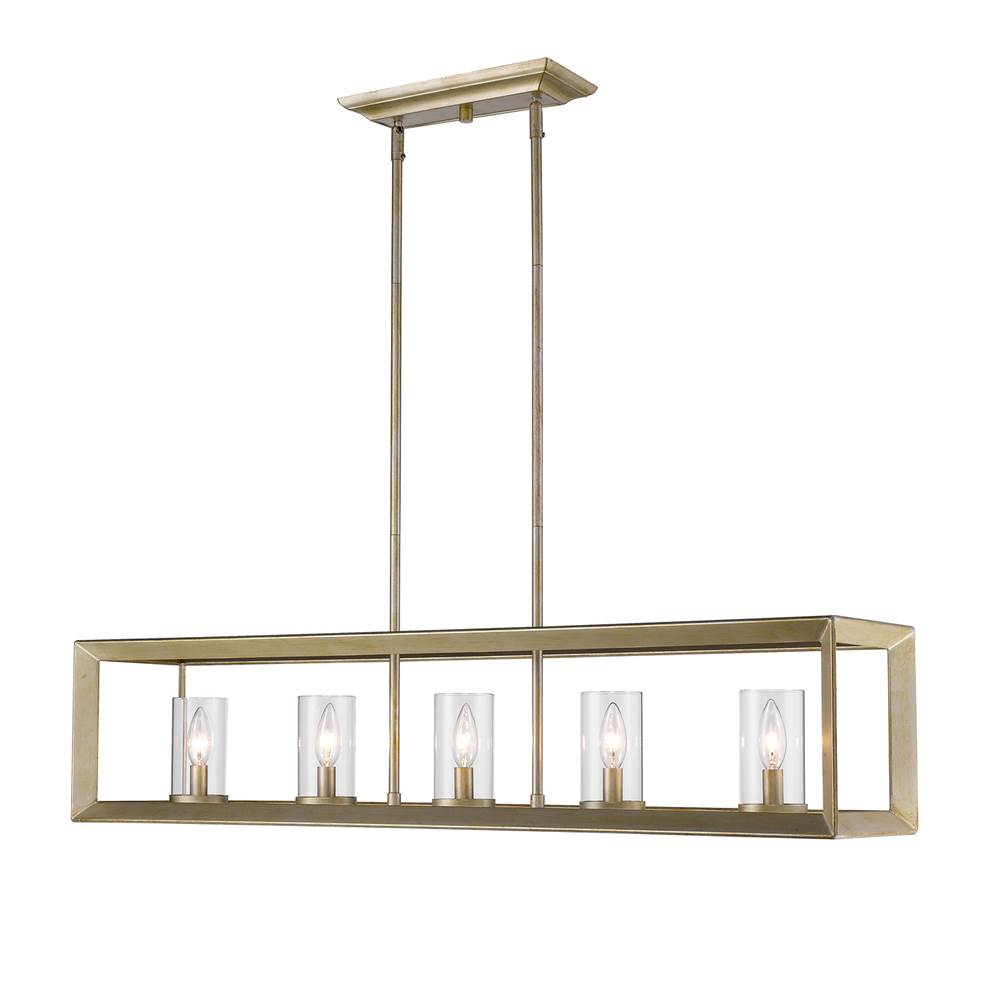 Golden Lighting Smyth 5 Light Linear Pendant in White Gold with Clear Glass