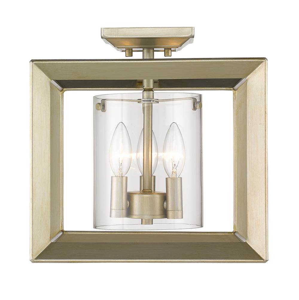 Golden Lighting Smyth Semi-Flush (Low Profile) in White Gold with Clear Glass
