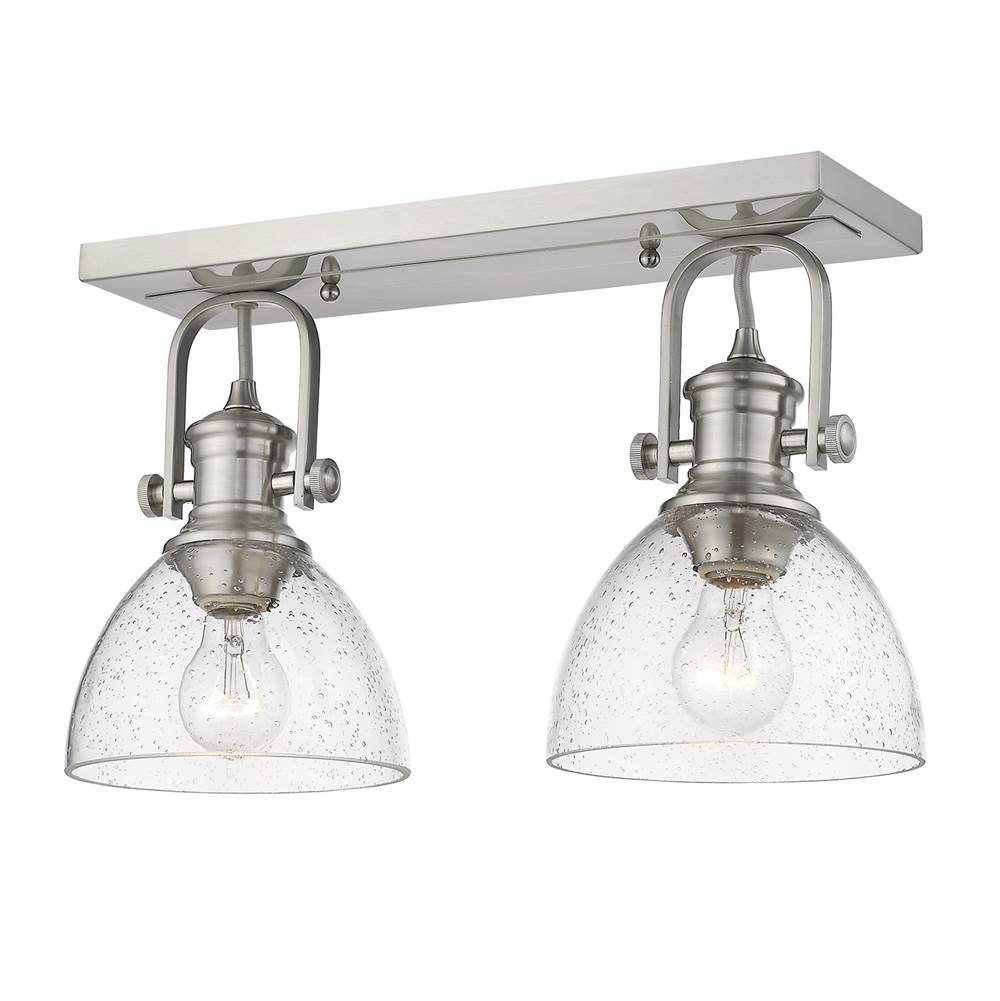 Golden Lighting Hines 2-Light Semi-Flush in Pewter with Seeded Glass