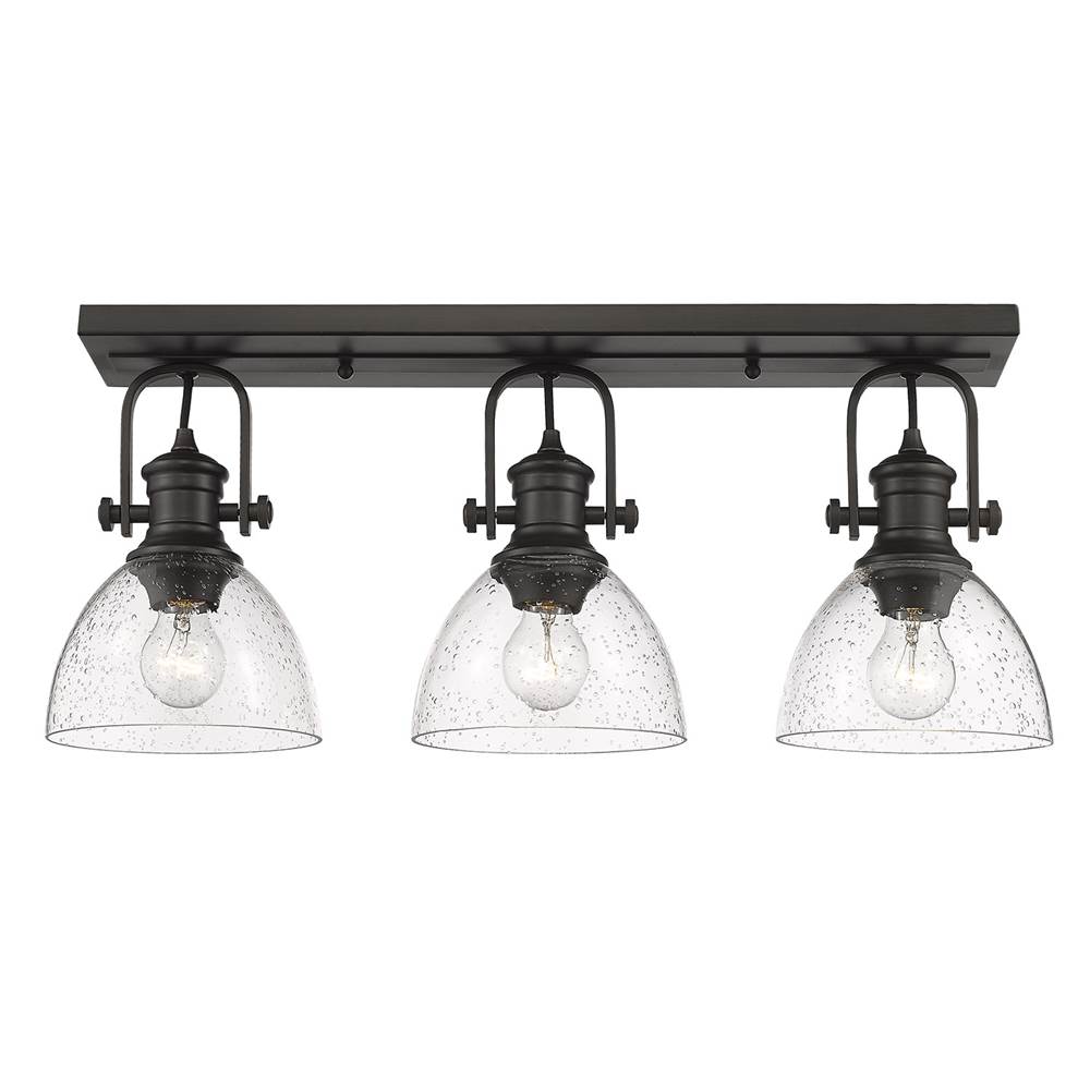 Golden Lighting Hines 3-Light Semi-Flush in Rubbed Bronze with Seeded Glass