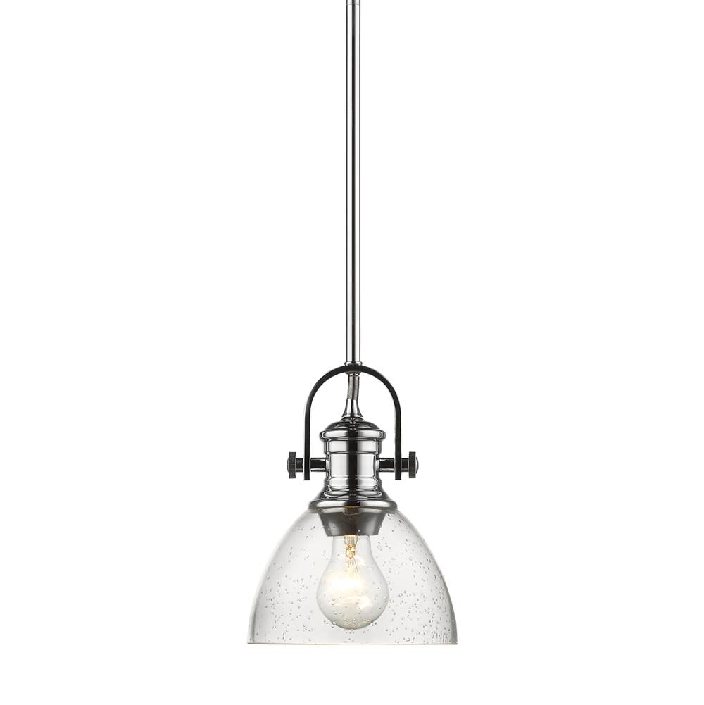Golden Lighting Hines Mini Pendant in Chrome with Seeded Glass
