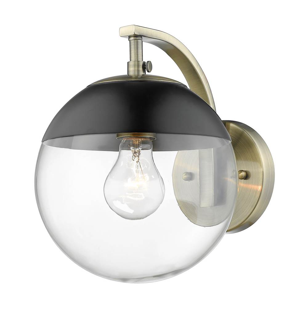 Golden Lighting Dixon Sconce in Aged Brass with Clear Glass and Matte Black Cap