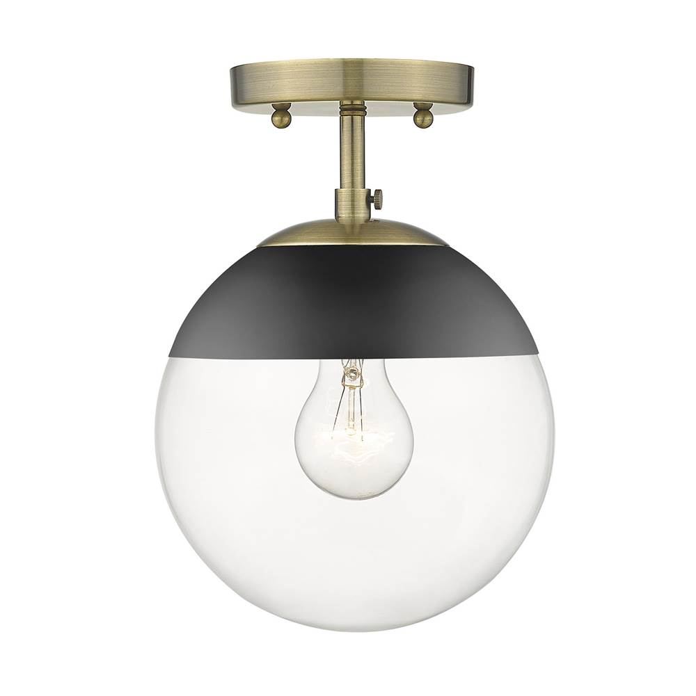 Golden Lighting Dixon Semi-Flush in Aged Brass with Clear Glass and Black Cap
