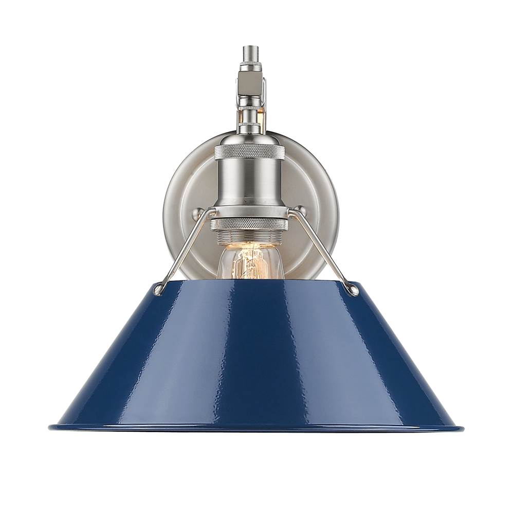 Golden Lighting Orwell PW 1 Light Wall Sconce in Pewter with Navy Blue Shade