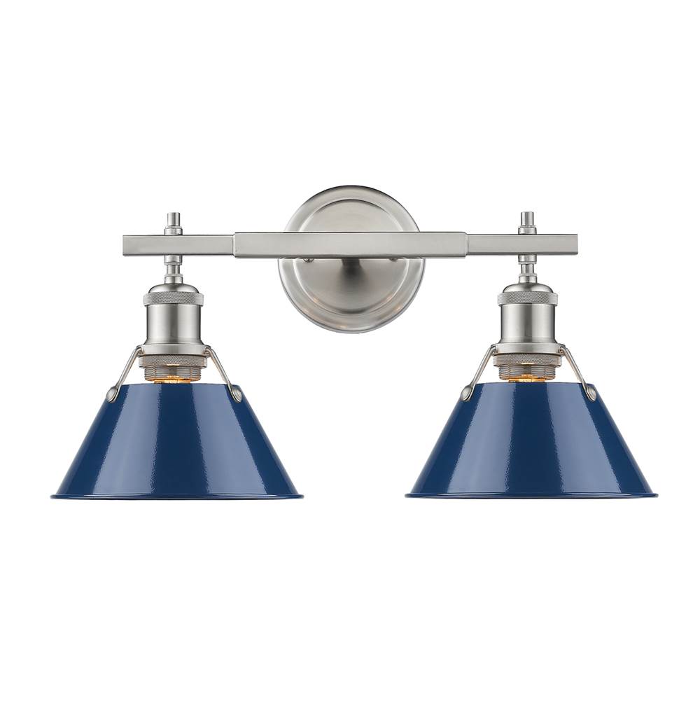 Golden Lighting Orwell PW 2 Light Bath Vanity in Pewter with Navy Blue Shade