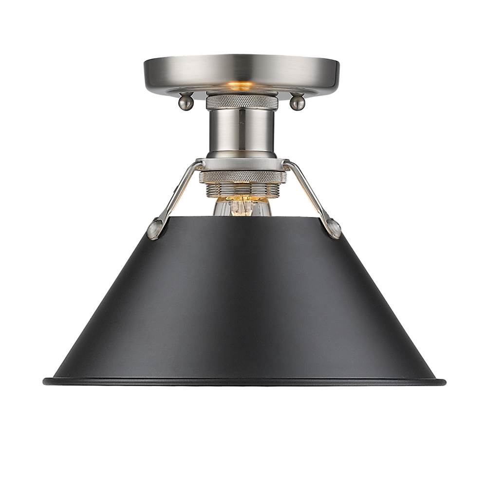 Golden Lighting Orwell PW Flush Mount in Pewter with Matte Black Shade