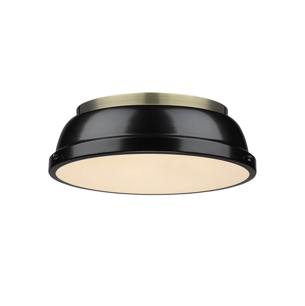 Golden Lighting Duncan 14'' Flush Mount in Aged Brass with a Black Shade