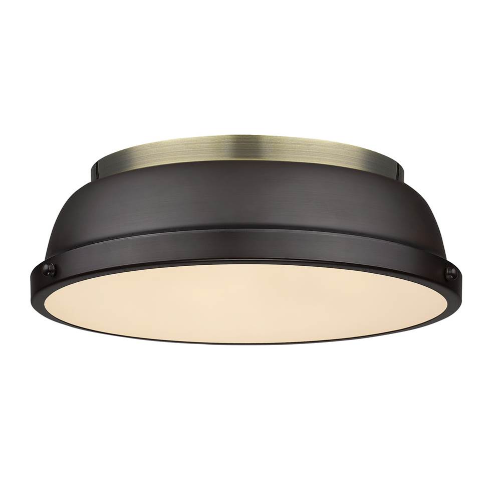 Golden Lighting Duncan 14'' Flush Mount in Aged Brass with a Rubbed Bronze Shade