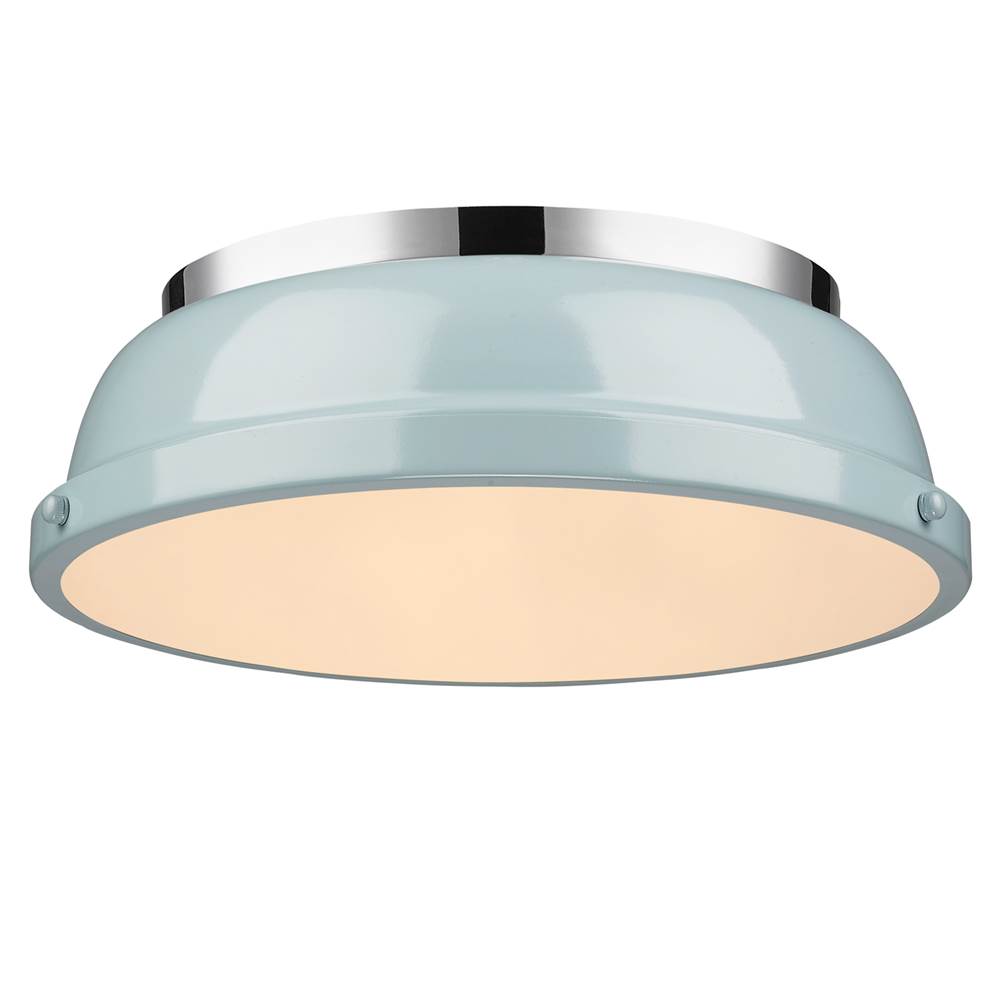 Golden Lighting Duncan 14'' Flush Mount in Chrome with a Seafoam Shade