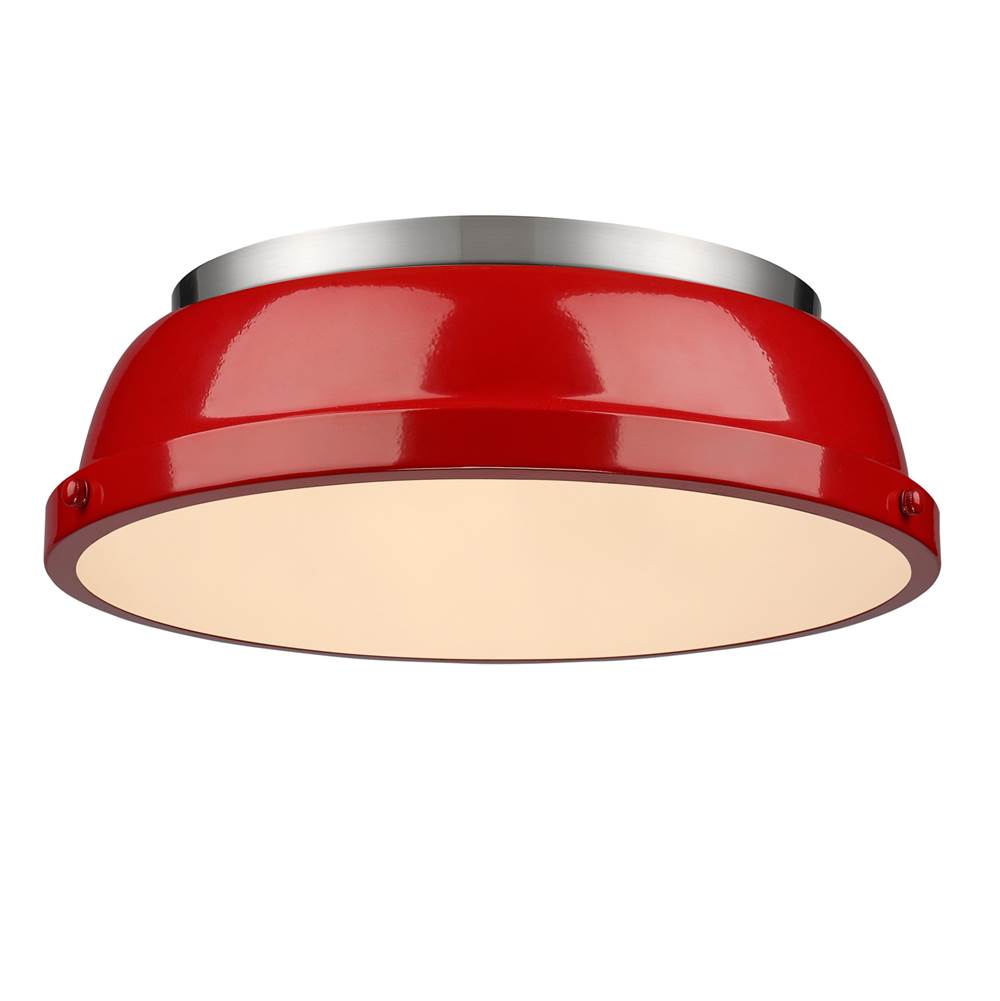 Golden Lighting Duncan 14'' Flush Mount in Pewter with a Red Shade