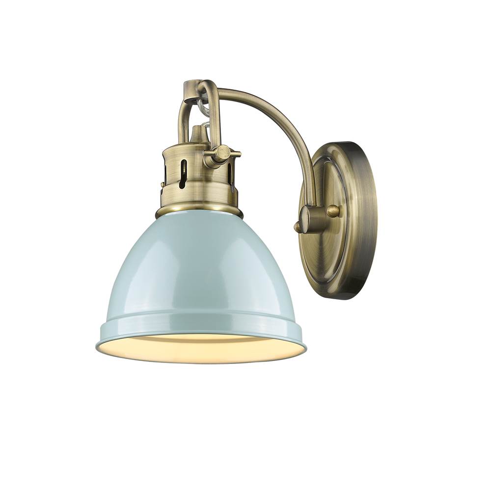 Golden Lighting Duncan 1 Light Bath Vanity in Aged Brass with a Seafoam Shade