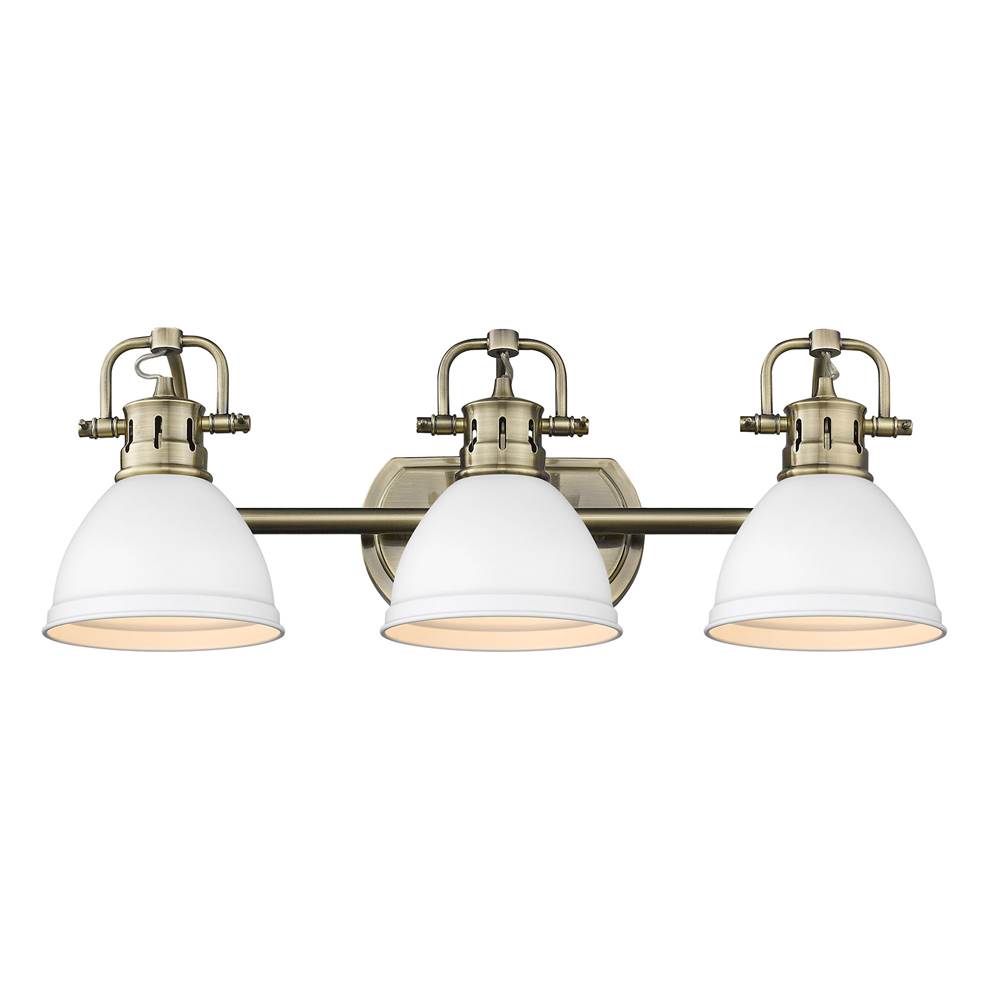 Golden Lighting Duncan 3 Light Bath Vanity in Aged Brass with a Matte White Shade
