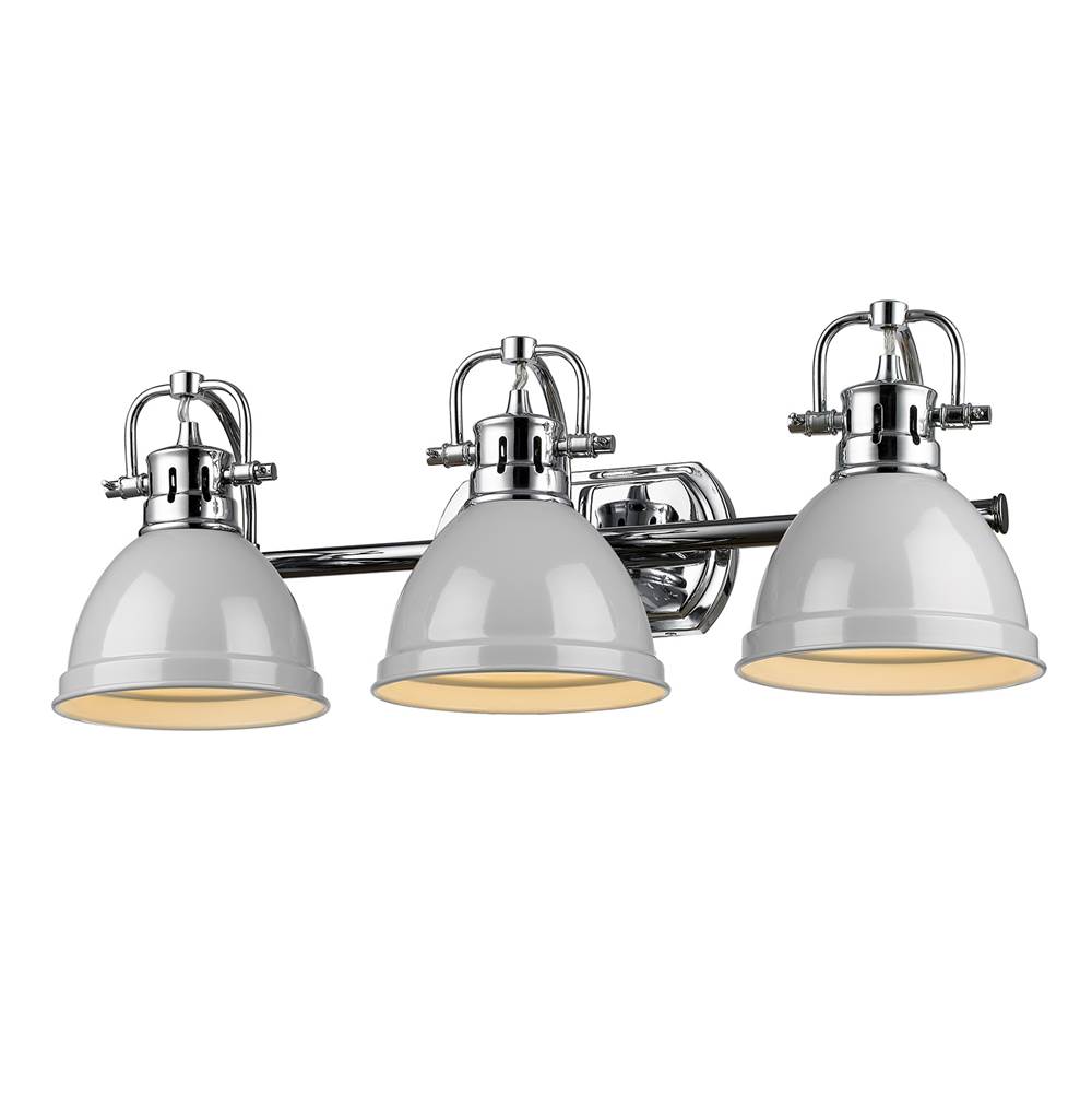Golden Lighting Duncan 3 Light Bath Vanity in Chrome with a Gray Shade