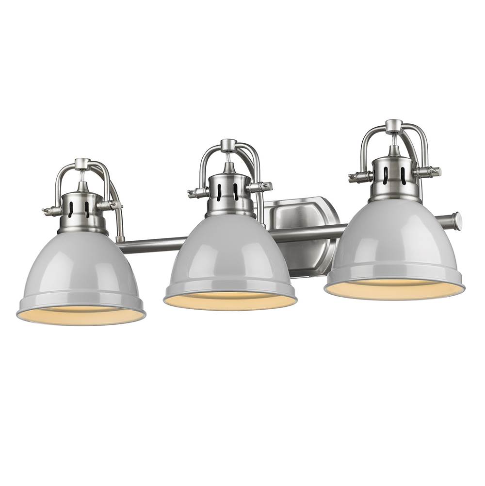 Golden Lighting Duncan 3 Light Bath Vanity in Pewter with a Gray Shade