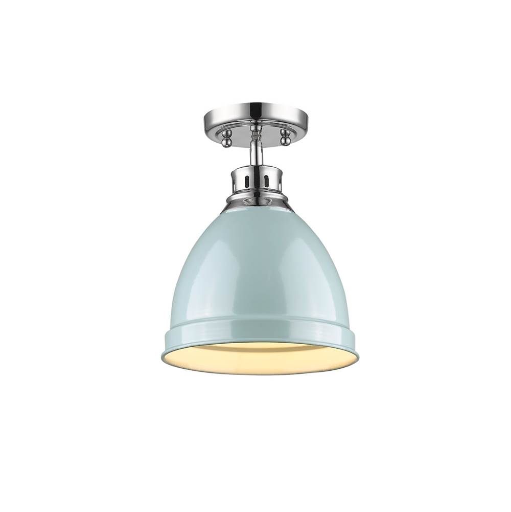 Golden Lighting Duncan Flush Mount in Chrome with a Seafoam Shade