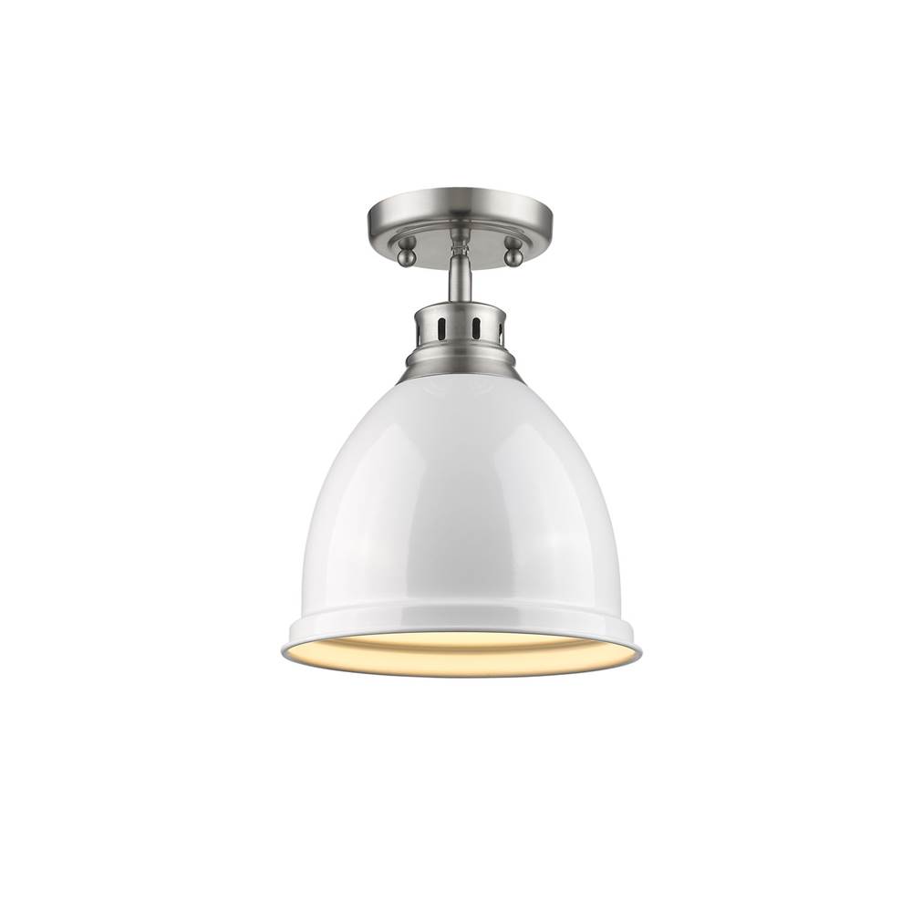 Golden Lighting Duncan Flush Mount in Pewter with a White Shade
