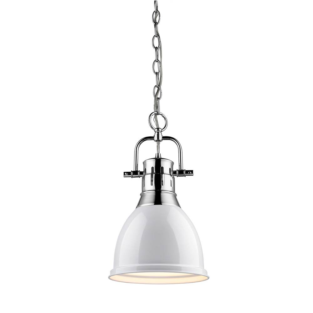 Golden Lighting Duncan Small Pendant with Chain in Chrome with a White Shade
