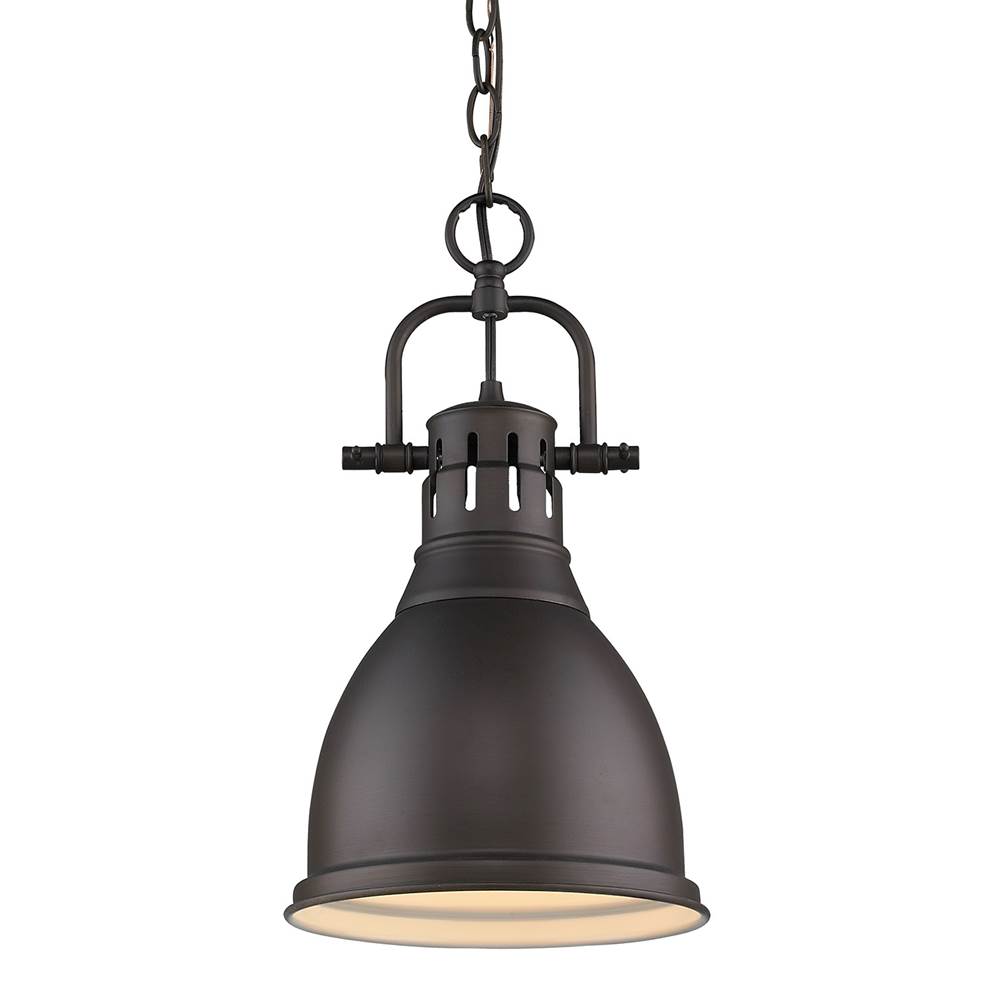 Golden Lighting Duncan Small Pendant with Chain in Rubbed Bronze with a Rubbed Bronze Shade