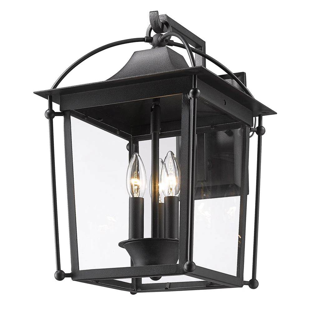 Golden Lighting Brigham Outdoor Large Wall Sconce in Natural Black with Clear Glass Shade