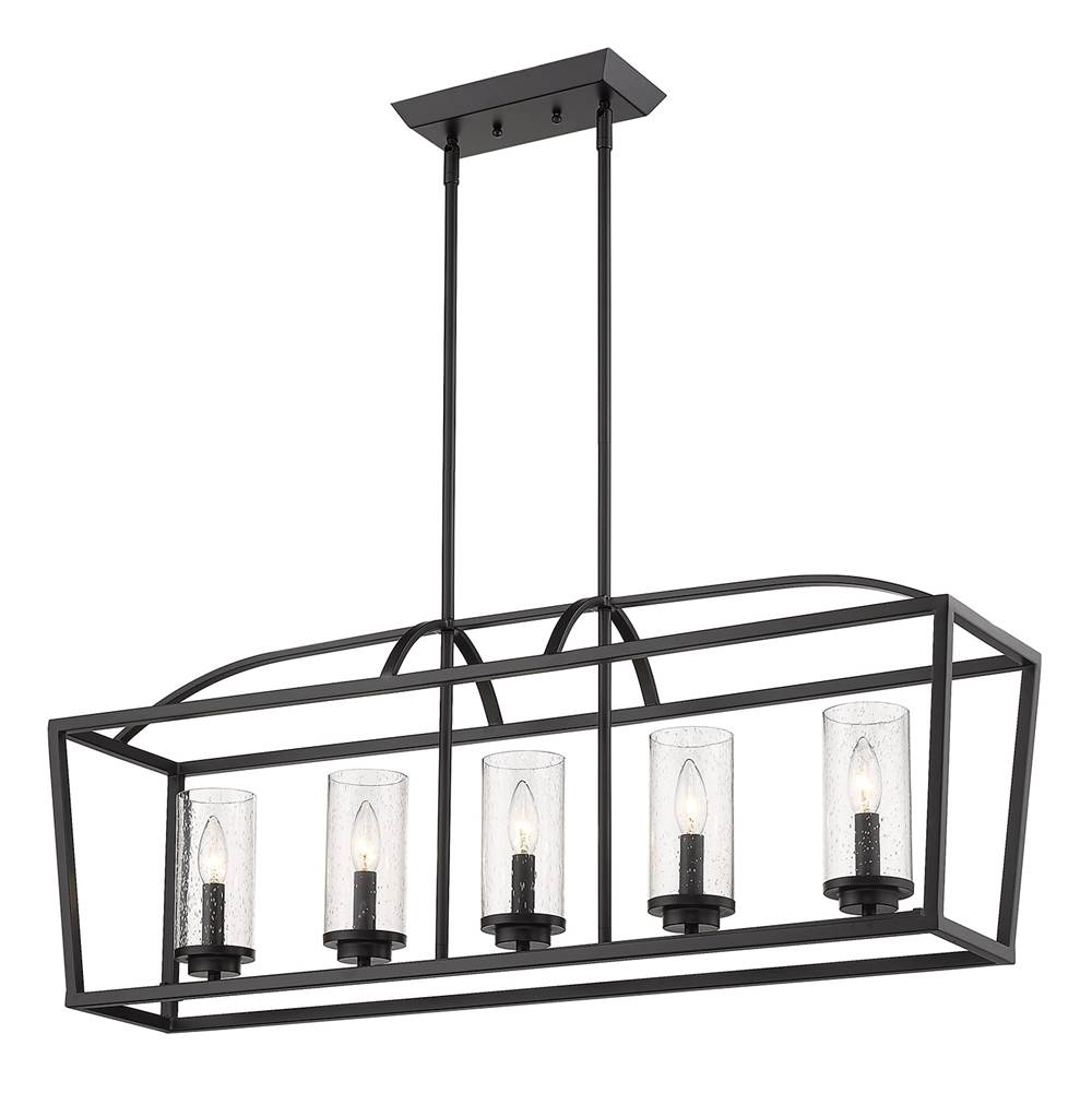 Golden Lighting Mercer 5 Light Linear Pendant in Matte Black with Matte Black accents and Seeded Glass