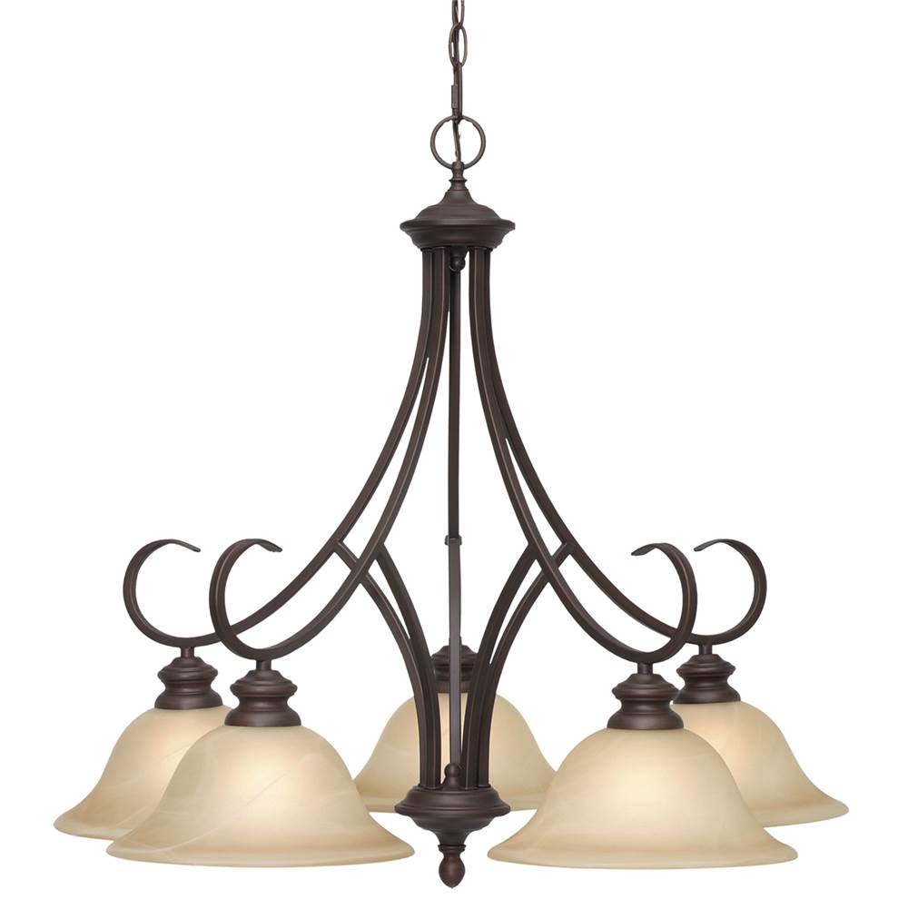 Golden Lighting Lancaster 5 Light Nook Chandelier in Rubbed Bronze with Antique Marbled Glass