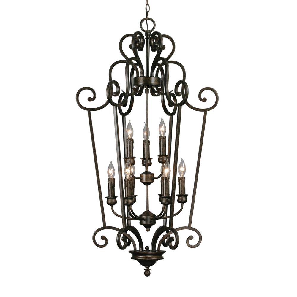 Golden Lighting Heartwood 2 Tier - 9 Light Caged Foyer in Burnt Sienna with Drip Candlesticks