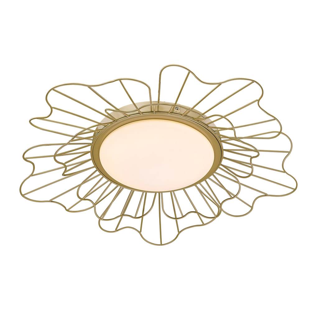 Golden Lighting Crawford Flush Mount in Brushed Champagne Bronze with Retro Prism Glass Shade
